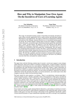 How and Why to Manipulate Your Own Agent: On the Incentives of Users of
  Learning Agents