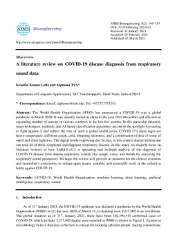 A literature review on COVID-19 disease diagnosis from respiratory sound
  data