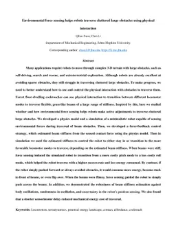 Environmental force sensing helps robots traverse cluttered large obstacles using physical interaction