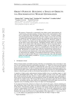 Object Pursuit: Building a Space of Objects via Discriminative Weight
  Generation