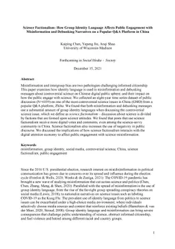 Science Factionalism: How Group Identity Language Affects Public
  Engagement with Misinformation and Debunking Narratives on a Popular Q&A
  Platform in China