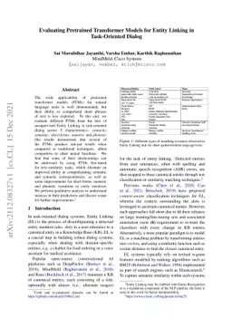 Evaluating Pretrained Transformer Models for Entity Linking in
  Task-Oriented Dialog