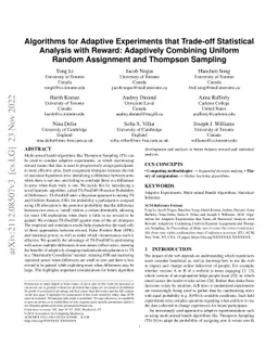 Algorithms for Adaptive Experiments that Trade-off Statistical Analysis with Reward: Combining Uniform Random Assignment and Reward Maximization