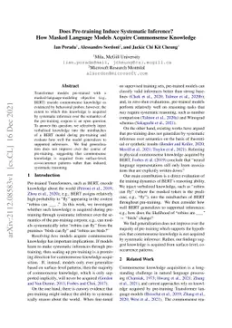 Does Pre-training Induce Systematic Inference? How Masked Language
  Models Acquire Commonsense Knowledge