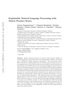 Explainable Natural Language Processing with Matrix Product States