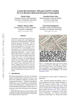 Lacuna Reconstruction: Self-supervised Pre-training for Low-Resource
  Historical Document Transcription