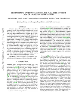 Prompt Tuning GPT-2 language model for parameter-efficient domain
  adaptation of ASR systems