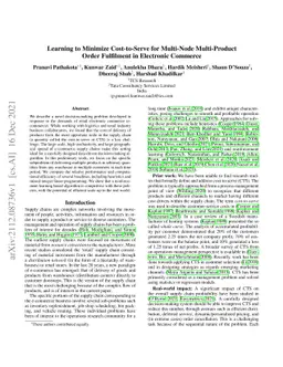 Learning to Minimize Cost-to-Serve for Multi-Node Multi-Product Order
  Fulfilment in Electronic Commerce