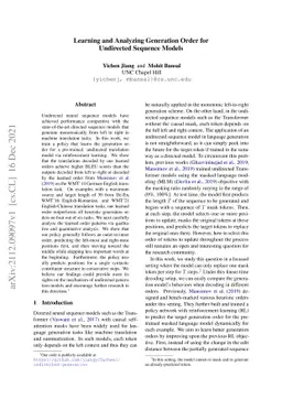Learning and Analyzing Generation Order for Undirected Sequence Models