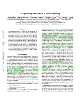 On Optimizing Interventions in Shared Autonomy