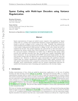 Sparse Coding with Multi-Layer Decoders using Variance Regularization