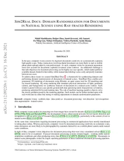 Sim2Real Docs: Domain Randomization for Documents in Natural Scenes
  using Ray-traced Rendering