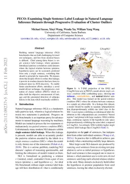 PECO: Examining Single Sentence Label Leakage in Natural Language
  Inference Datasets through Progressive Evaluation of Cluster Outliers