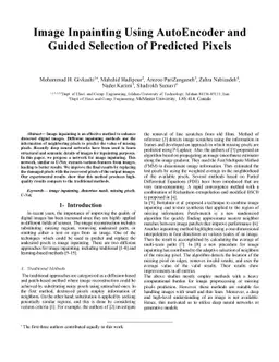 Image Inpainting Using AutoEncoder and Guided Selection of Predicted
  Pixels