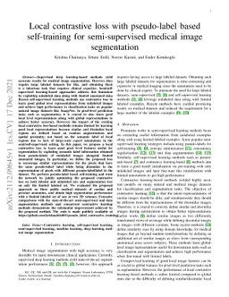 Local contrastive loss with pseudo-label based self-training for
  semi-supervised medical image segmentation