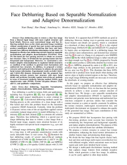 Face Deblurring Based on Separable Normalization and Adaptive
  Denormalization