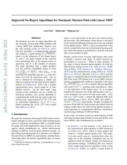 Improved No-Regret Algorithms for Stochastic Shortest Path with Linear
  MDP