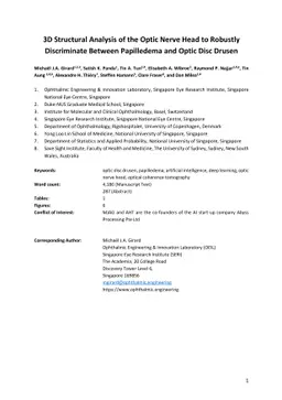 3D Structural Analysis of the Optic Nerve Head to Robustly Discriminate
  Between Papilledema and Optic Disc Drusen