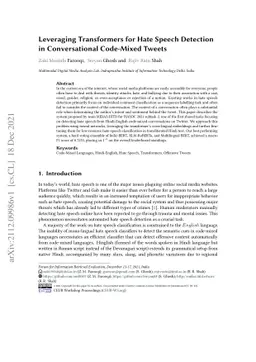 Leveraging Transformers for Hate Speech Detection in Conversational
  Code-Mixed Tweets