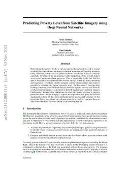 Predicting Poverty Level from Satellite Imagery using Deep Neural
  Networks