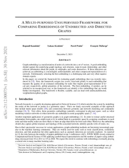 A Multi-purposed Unsupervised Framework for Comparing Embeddings of
  Undirected and Directed Graphs