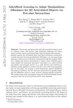 AdaAfford: Learning to Adapt Manipulation Affordance for 3D Articulated
  Objects via Few-shot Interactions