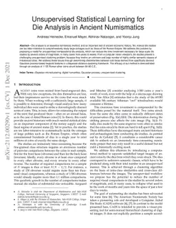 Unsupervised Statistical Learning for Die Analysis in Ancient
  Numismatics
