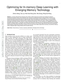 Optimizing for In-memory Deep Learning with Emerging Memory Technology