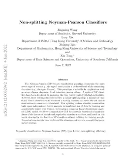 Non-splitting Neyman-Pearson Classifiers