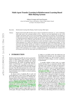 Multi-Agent Transfer Learning in Reinforcement Learning-Based
  Ride-Sharing Systems
