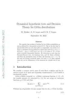 Dynamical hypothesis tests and Decision Theory for Gibbs distributions