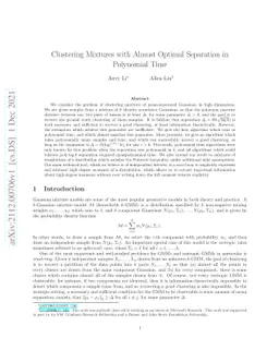 Clustering Mixtures with Almost Optimal Separation in Polynomial Time