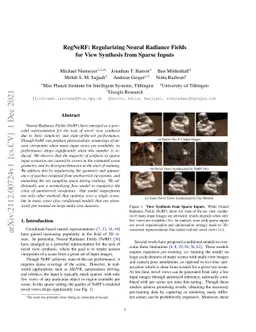 RegNeRF: Regularizing Neural Radiance Fields for View Synthesis from
  Sparse Inputs