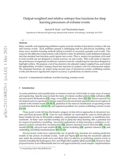 Output-weighted and relative entropy loss functions for deep learning
  precursors of extreme events