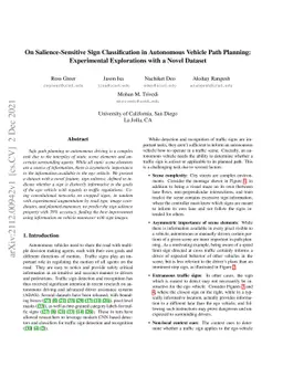On Salience-Sensitive Sign Classification in Autonomous Vehicle Path
  Planning: Experimental Explorations with a Novel Dataset