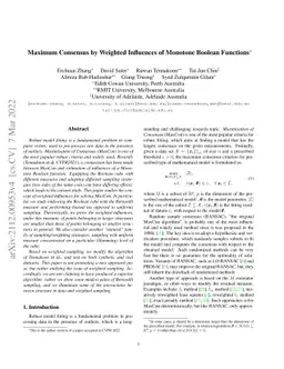 Maximum Consensus by Weighted Influences of Monotone Boolean Functions