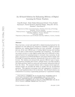 An AI-based Solution for Enhancing Delivery of Digital Learning for
  Future Teachers