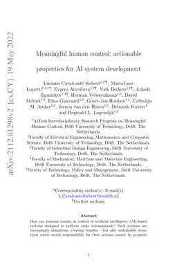 Meaningful human control: actionable properties for AI system
  development