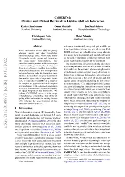 ColBERTv2: Effective and Efficient Retrieval via Lightweight Late
  Interaction