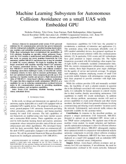 Machine Learning Subsystem for Autonomous Collision Avoidance on a small
  UAS with Embedded GPU