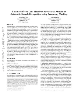 Catch Me If You Can: Blackbox Adversarial Attacks on Automatic Speech
  Recognition using Frequency Masking