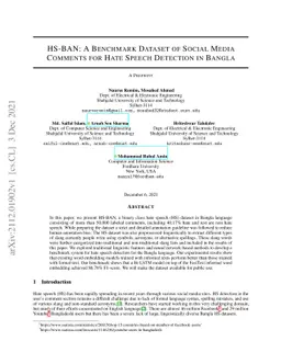 HS-BAN: A Benchmark Dataset of Social Media Comments for Hate Speech
  Detection in Bangla