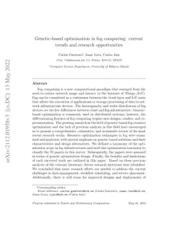 Genetic-based optimization in Fog Computing: current trends and research
  opportunities