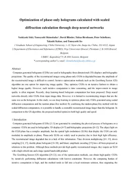 Optimization of phase-only holograms calculated with scaled diffraction
  calculation through deep neural networks