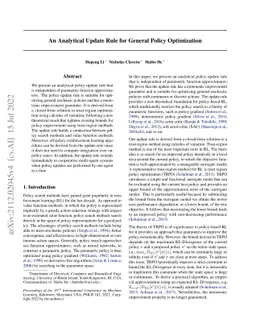 An Analytical Update Rule for General Policy Optimization