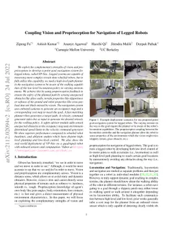 Coupling Vision and Proprioception for Navigation of Legged Robots