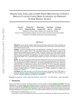 Predicting Axillary Lymph Node Metastasis in Early Breast Cancer Using
  Deep Learning on Primary Tumor Biopsy Slides