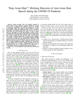 "Stop Asian Hate!" : Refining Detection of Anti-Asian Hate Speech During
  the COVID-19 Pandemic