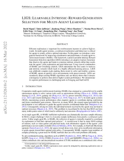 LIGS: Learnable Intrinsic-Reward Generation Selection for Multi-Agent
  Learning