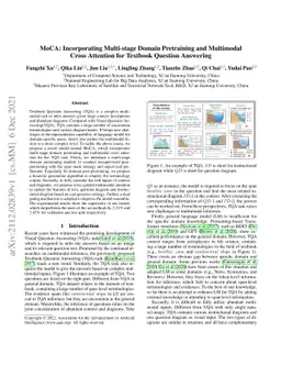 MoCA: Incorporating Multi-stage Domain Pretraining and Cross-guided
  Multimodal Attention for Textbook Question Answering